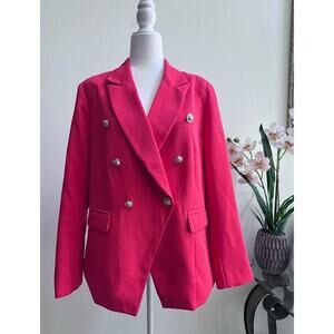 Double-Breasted Red Barbie Blazer Women's Large Long Sleeve Gold‎ Tone Buttons